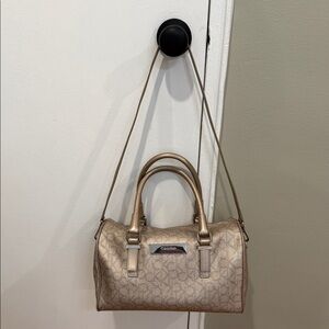 Calvin Klein Metallic Taupe Leather Satchel with Shoulder Strap/ Excellent